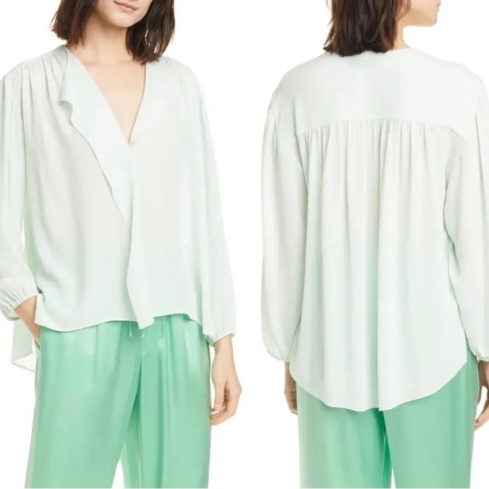 NEW NWT VINCE Top Shirred Silk Blouse Sea Foam